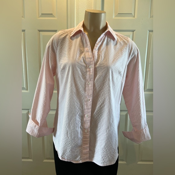 Lane Bryant Tops - ***S O L D*** Pink & White Striped Button Down Shirt